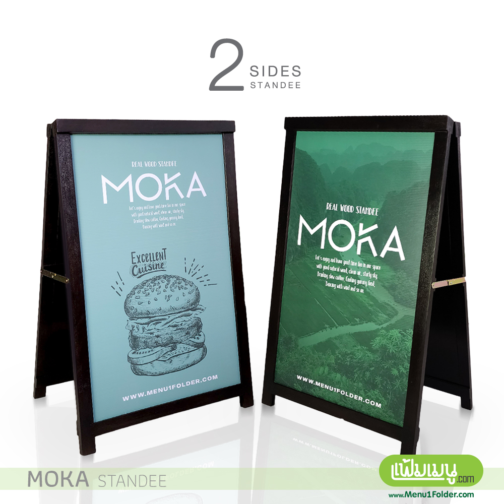 ป้ายไม้ตั้งหน้าร้าน สีดำ หน้าคู่ (หน้า-หลัง)