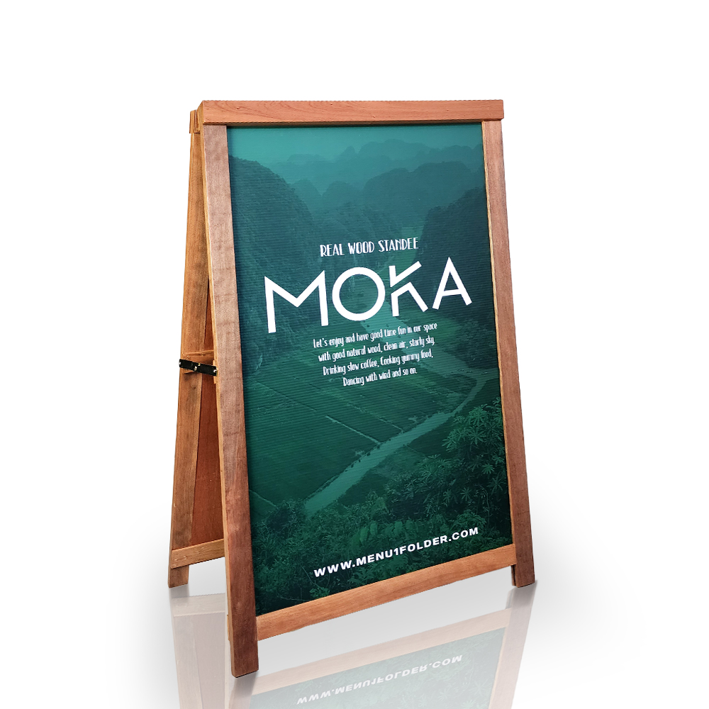 ป้ายไม้ตั้งหน้าร้าน สีธรรมชาติ เรียบ สวย