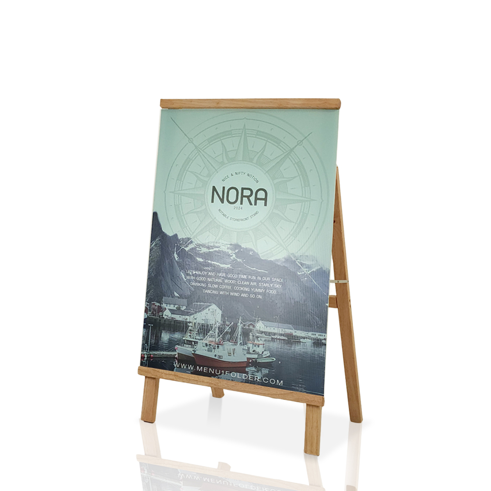 ป้ายไม้ตั้งหน้าร้าน A-Stand สไตล์มินิมอล