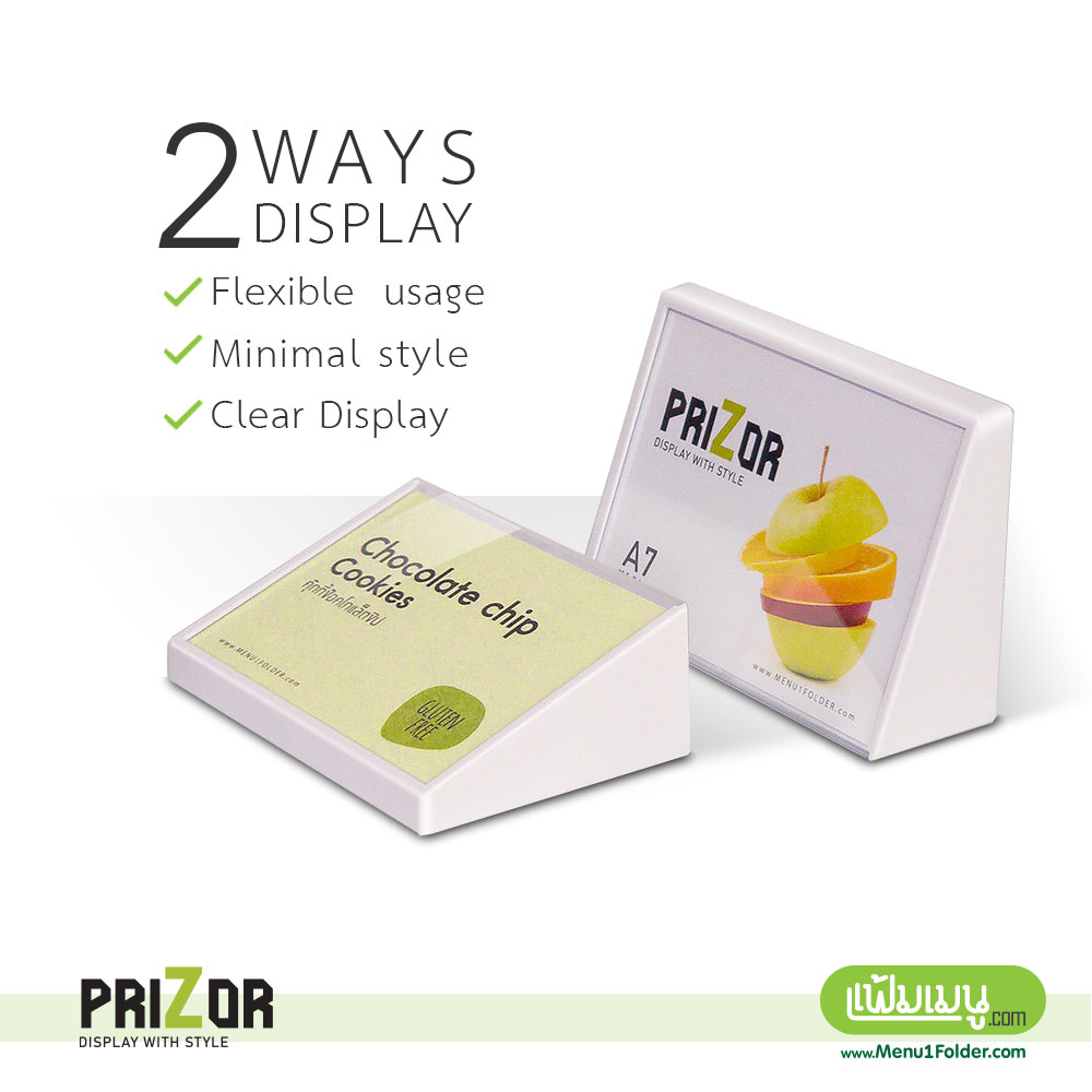 ป้ายอะคริลิค A7 ทรงสามเหลี่ยม วางแนวตั้ง แนวนอน